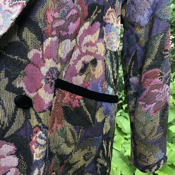 Vtg Oversized Floral Tapestry Blazer Women's 6 Coat Velvet Collar 90's 80's - Picture 6 of 8